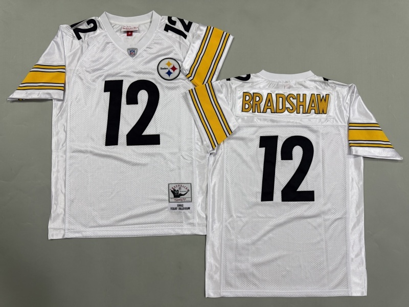 Men 2025 Pittsburgh Steelers #12 Bradshaw white Throwback Limited NFL Jersey style 002